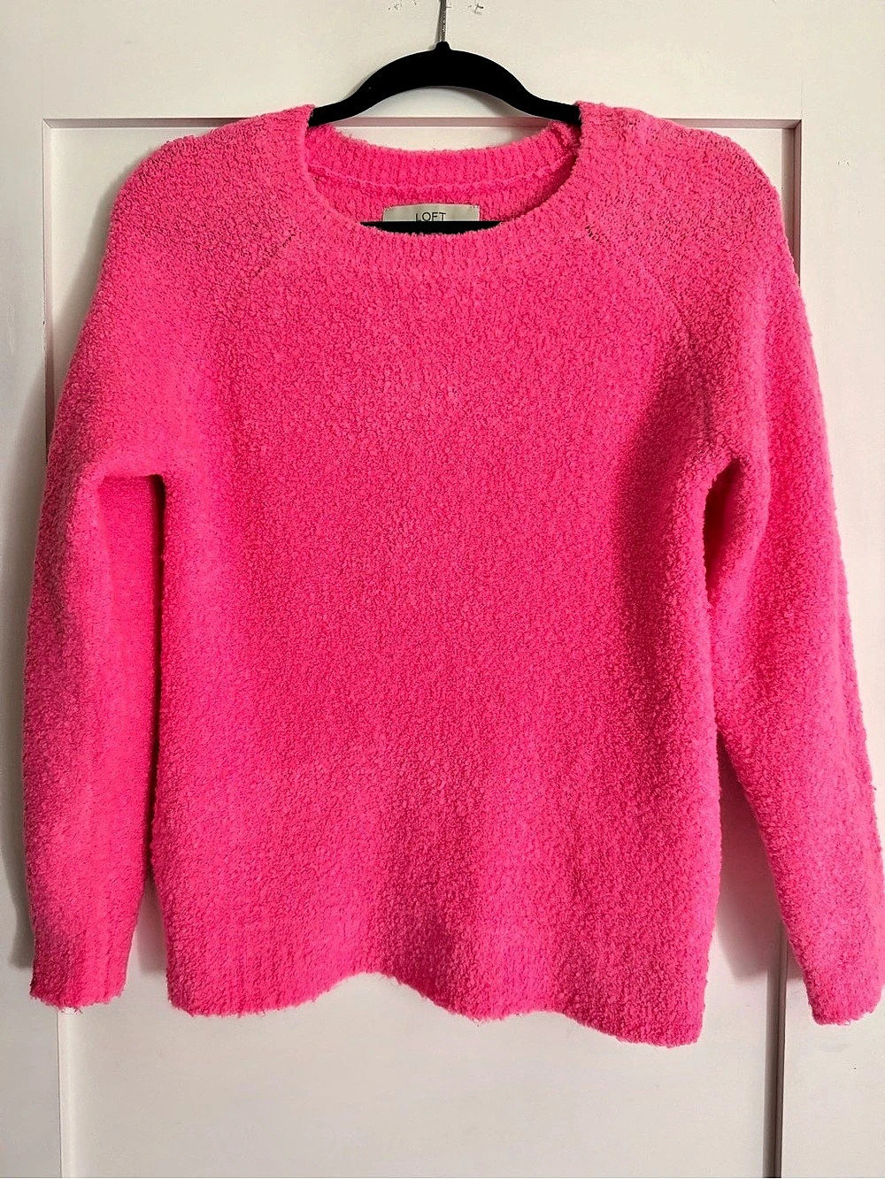 LOFT Bright Pink Crewneck Boucle Sweater